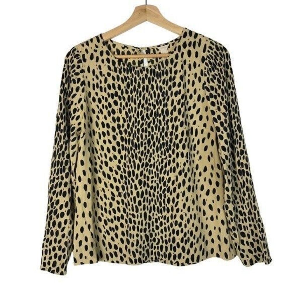 J. Crew Beige & Black Animal Print Scoop Neck Long Sleeve Blouse 2